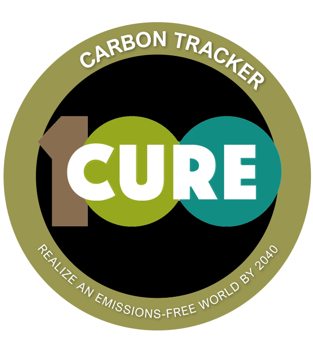 Cure 100 carbon tracker app logo: realize an emissions-free world by 2040